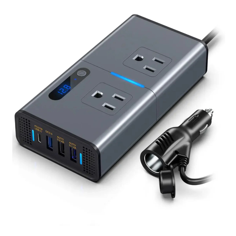 CARGADOR RAPIDO CDP INVERSOR 200W PD3. 0-30W 3 PUERTOS USB 1 TIPO-C 2 AC - DC12V-CARRO